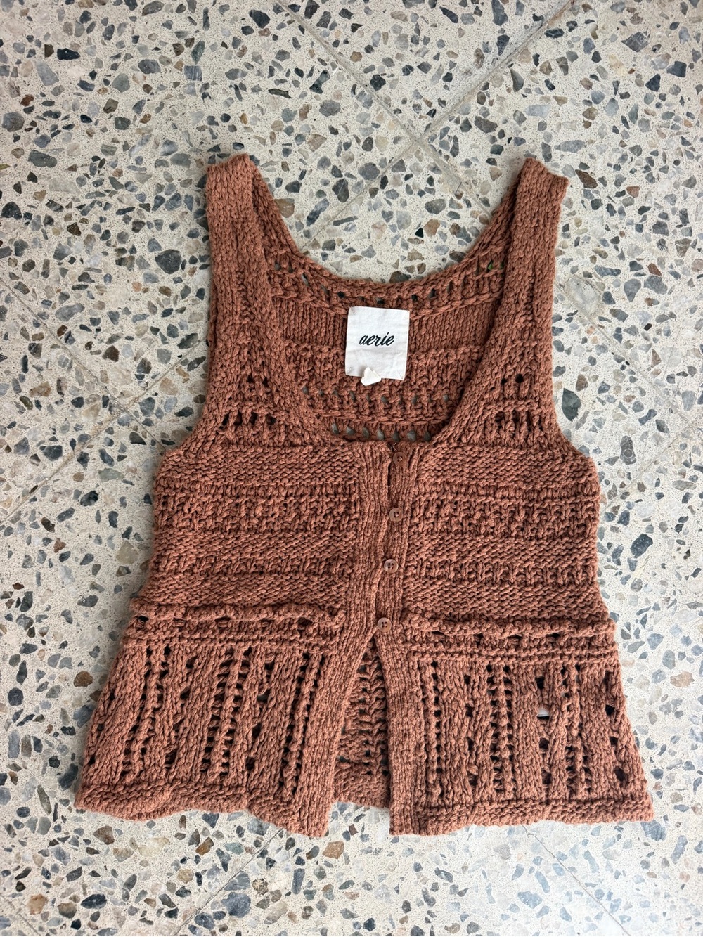 aerie Rust Brown Crochet Knit Tank